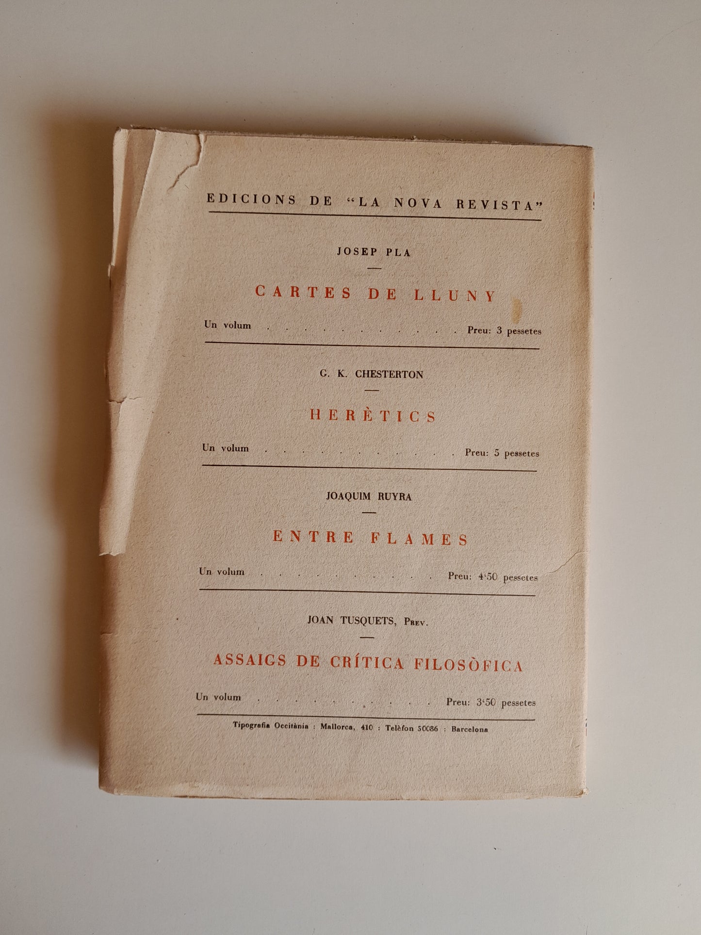 ASSAIGS DE CRÍTICA FILOSÒFICA - JOAN TUSQUETS (LA NOVA REVISTA, 1928)