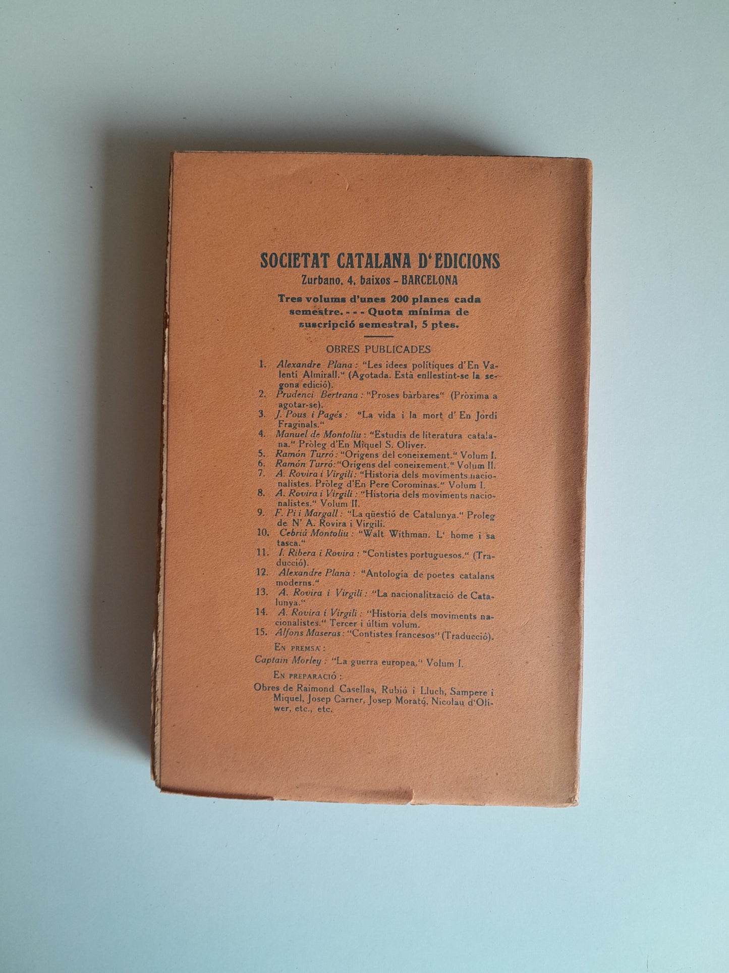HISTÒRIA DELS MOVIMENTS NACIONALISTES. PRIMERA SÈRIE - ANTONI ROVIRA I VIRGILI (SOCIETAT CATALANA D'EDICIONS, c. 1910)