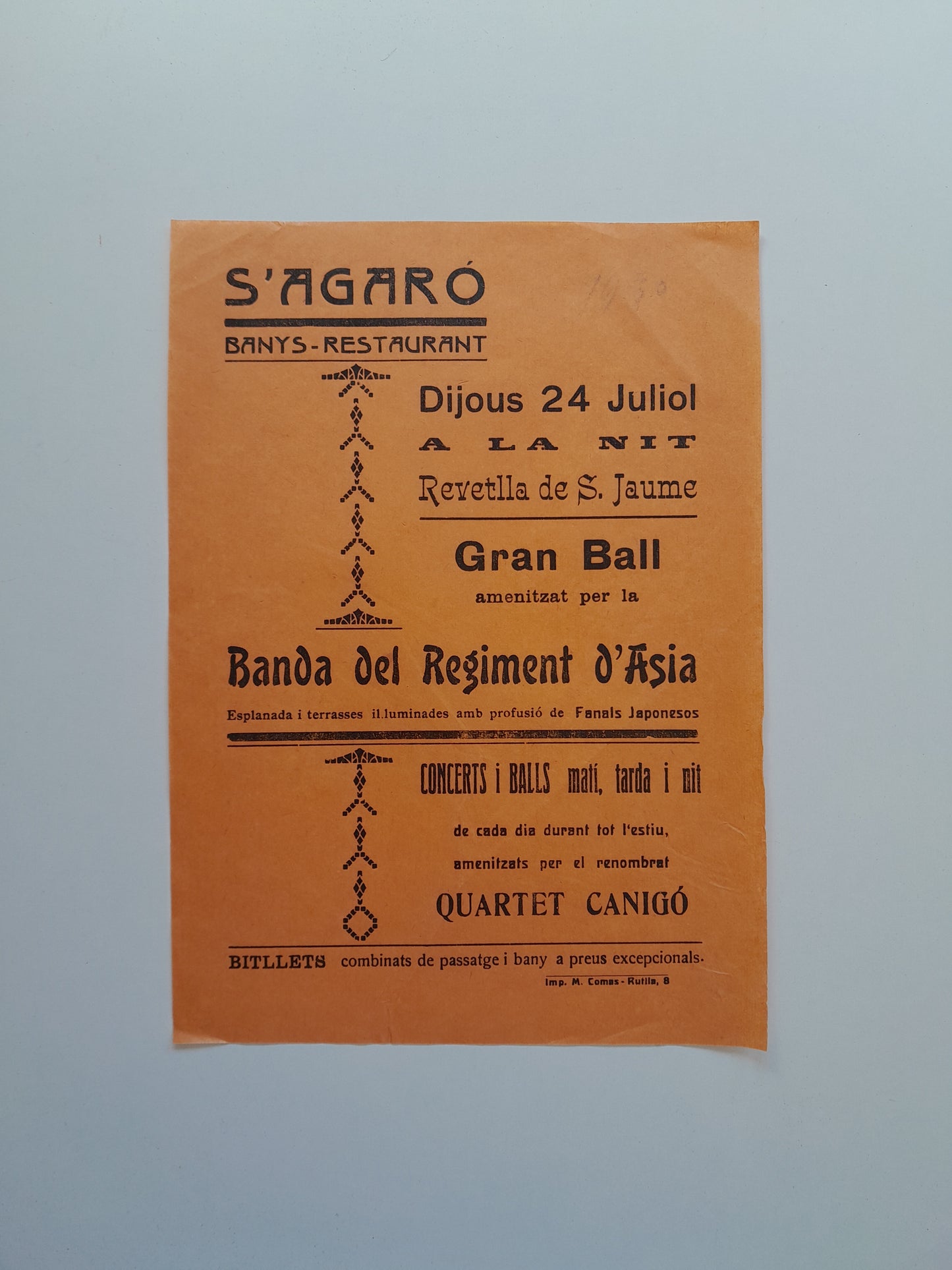 PROGRAMA REVETLLA DE SANT JAUME BANYS DE S'AGARÓ (SANT FELIU DE GUÍXOLS, 1930)