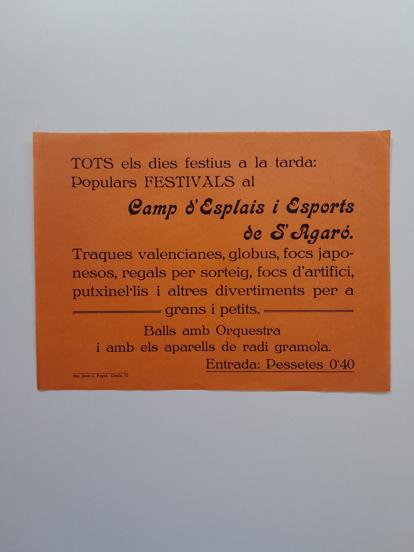 PROGRAMA FESTIVALS CAMP D'ESPLAIS I ESPORTS DE S'AGARÓ (SANT FELIU DE GUÍXOLS, c.1930)