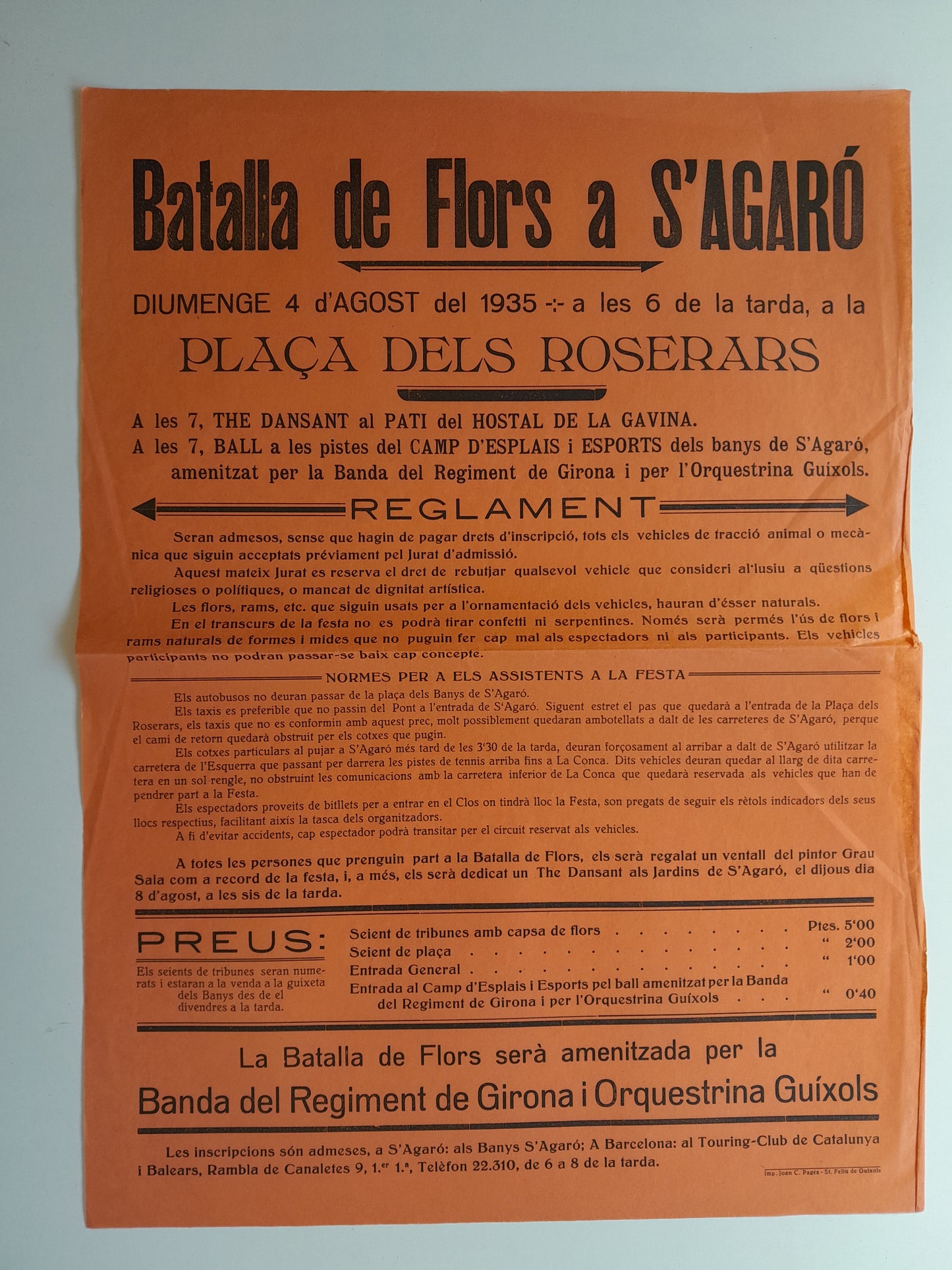 PROGRAMA BATALLA DE FLORS A S'AGARÓ (SANT FELIU DE GUÍXOLS, 1935)