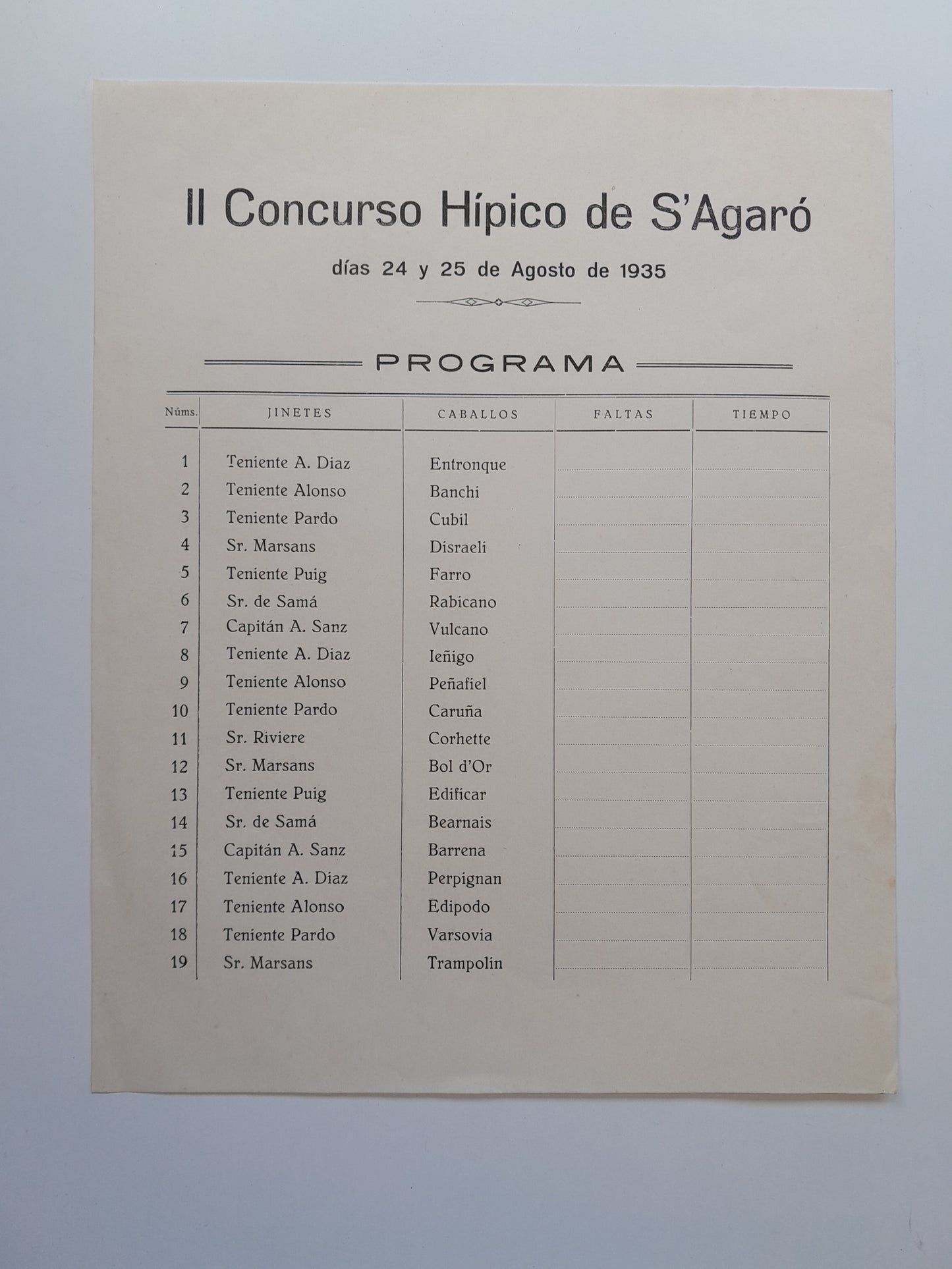 PROGRAMA II CONCURS HÍPIC DE S'AGARÓ (SANT FELIU DE GUÍXOLS, 1935)