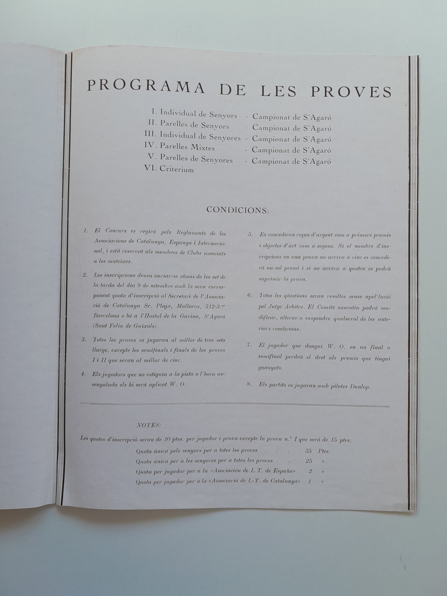PROGRAMA IV CONCURS INTERNACIONAL DE LAWN-TENNIS DE S'AGARÓ (SANT FELIU DE GUÍXOLS, 1935)