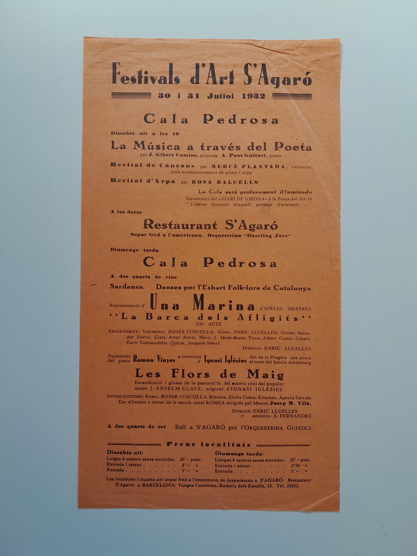 PROGRAMA FESTIVALS D'ART S'AGARÓ (SANT FELIU DE GUÍXOLS, 1932)
