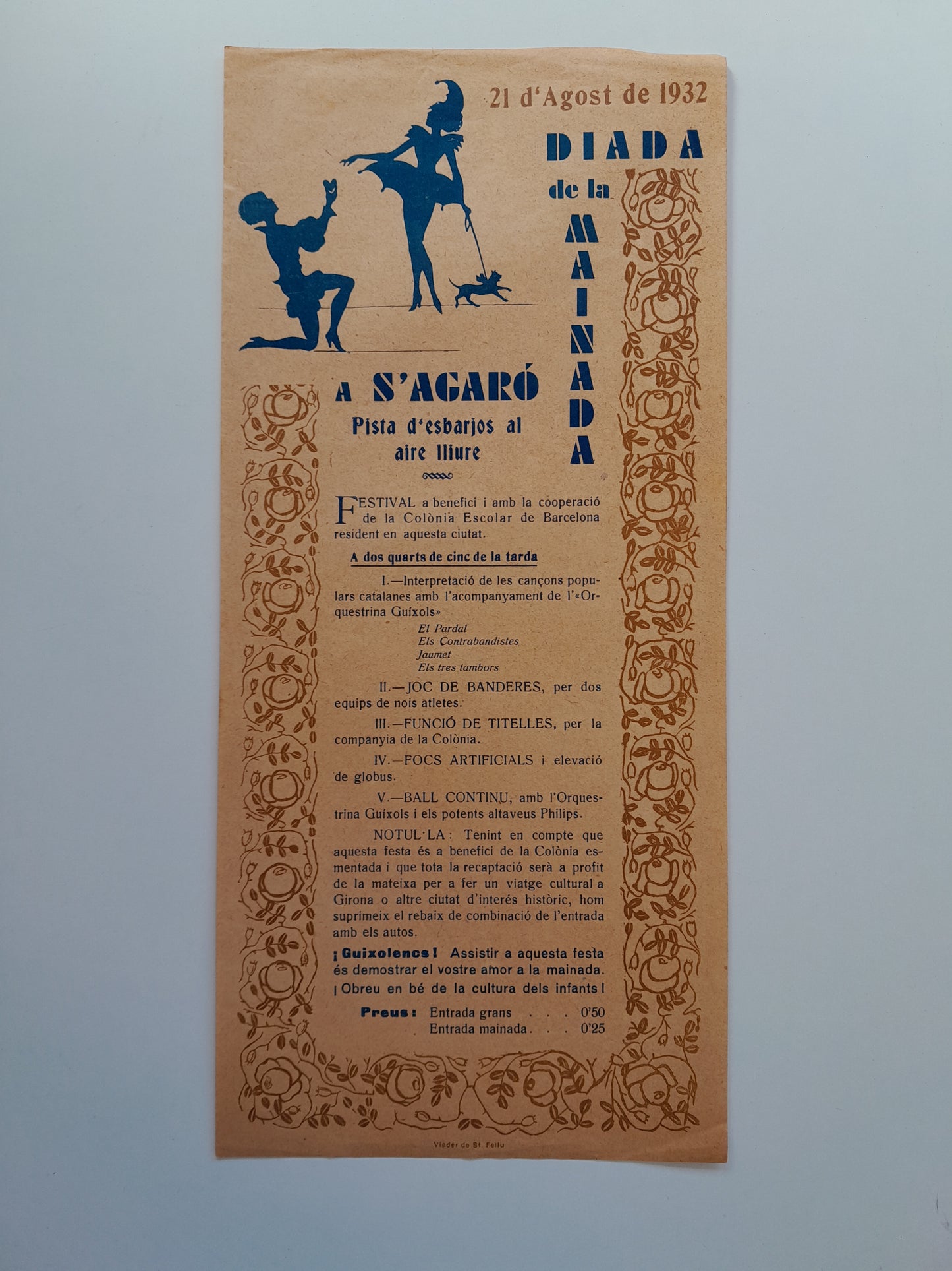 PROGRAMA DIADA DE LA MAINADA A S'AGARÓ (SANT FELIU DE GUÍXOLS, 1932)