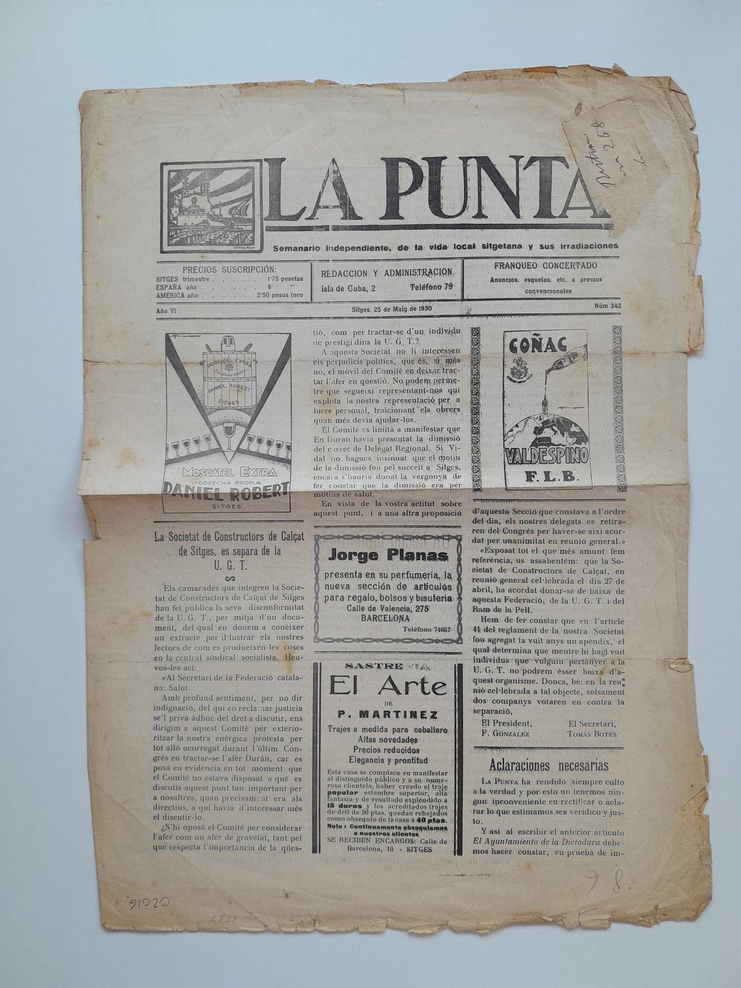 LA PUNTA (SITGES) - ANY 6, NÚM. 342 (25 MAIG 1930)