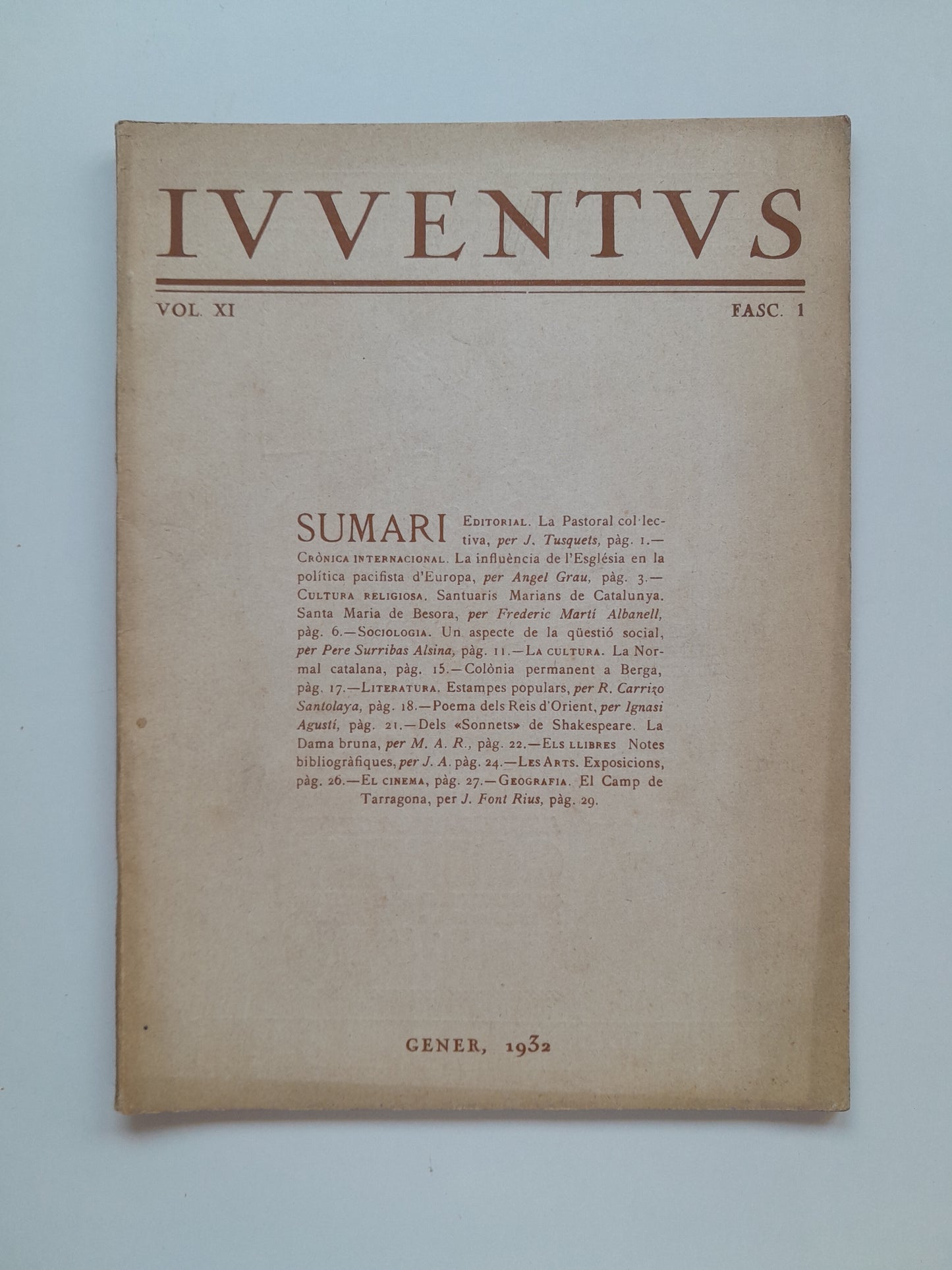 IUVENTUS (BARCELONA) - VOL. 11, NÚM. 1 (GENER 1932)