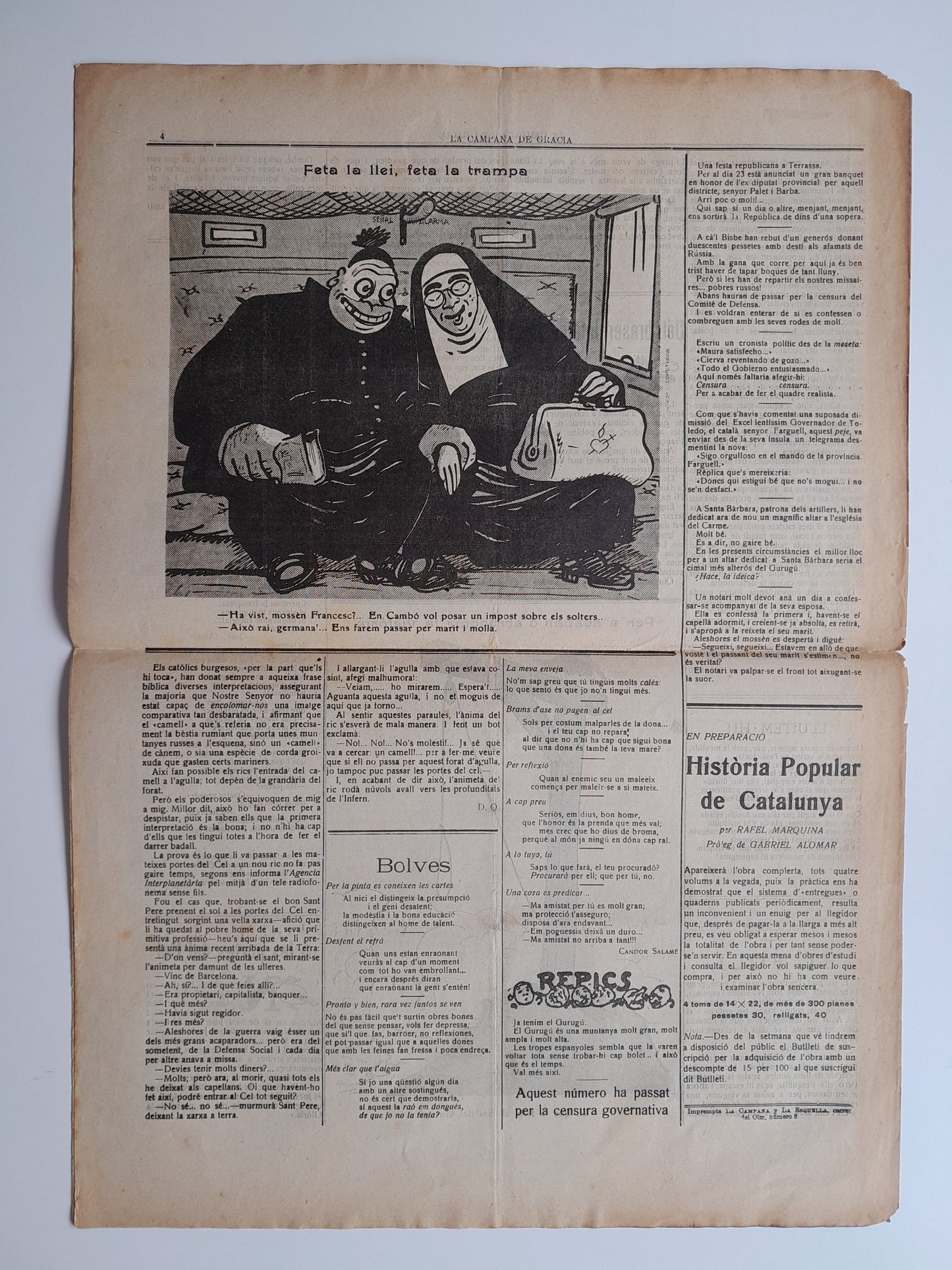LA CAMPANA DE GRÀCIA (BARCELONA) - ANY 54, NÚM. 2788 (25 NOVEMBRE 1922)
