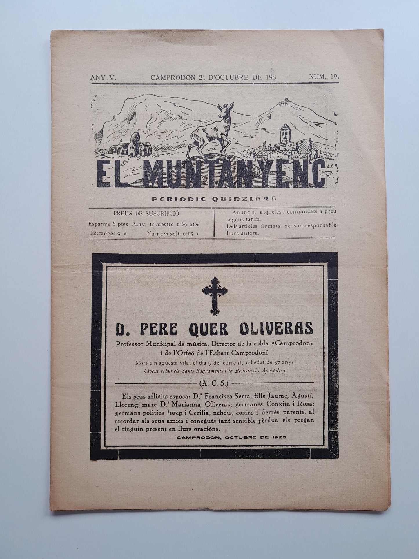 EL MUNTANYENC (CAMPRODON) - ANY 5, NÚM. 19 (21 OCTUBRE 1928)