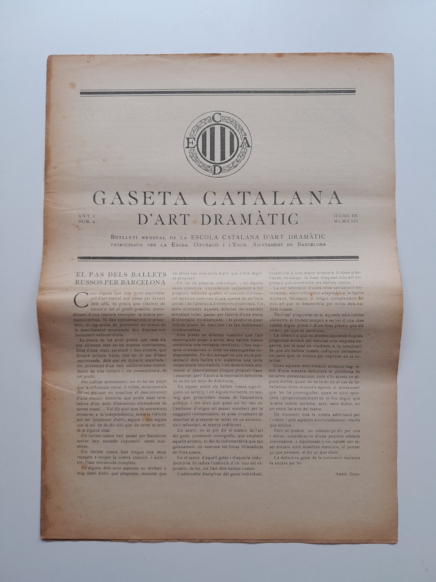 GASETA CATALANA D'ART DRAMÀTIC (BARCELONA) - ANY 1, NÚM. 4 (JULIOL 1917)