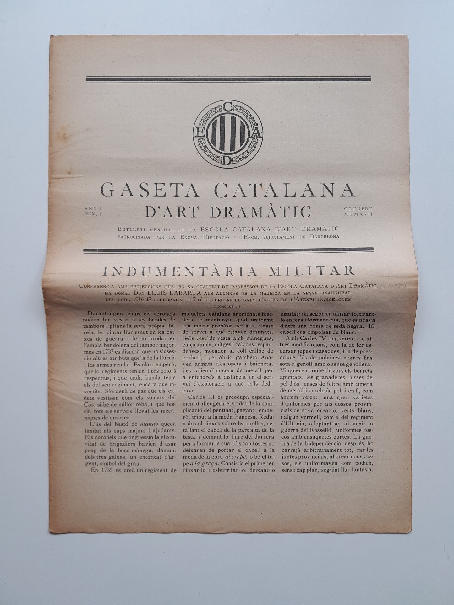 GASETA CATALANA D'ART DRAMÀTIC (BARCELONA) - ANY 1, NÚM. 7 (OCTUBRE 1917)