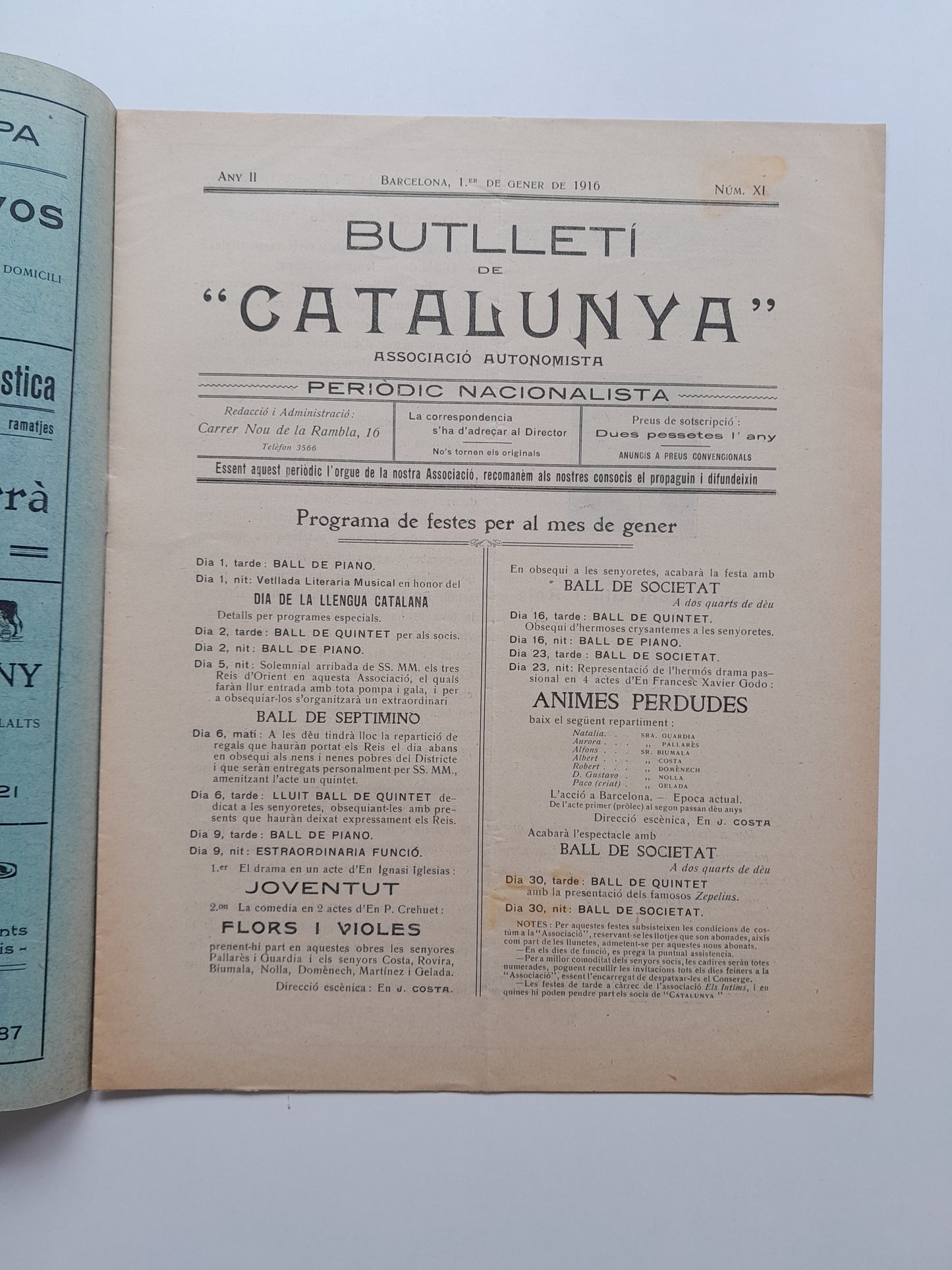 BUTLLETÍ DE CATALUNYA (BARCELONA) - ANY 2, NÚM. 11 (1 GENER 1916)