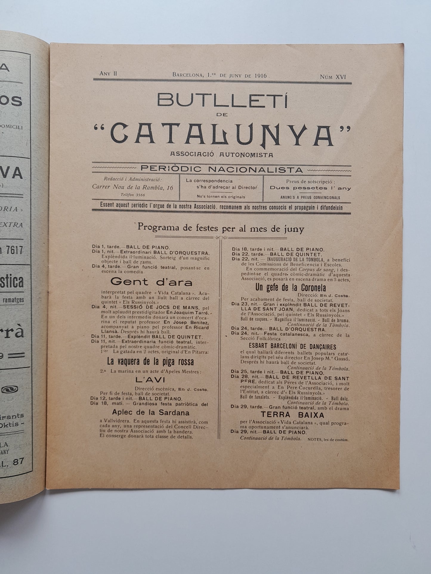 BUTLLETÍ DE CATALUNYA (BARCELONA) - ANY 2, NÚM. 16 (1 JUNY 1916)