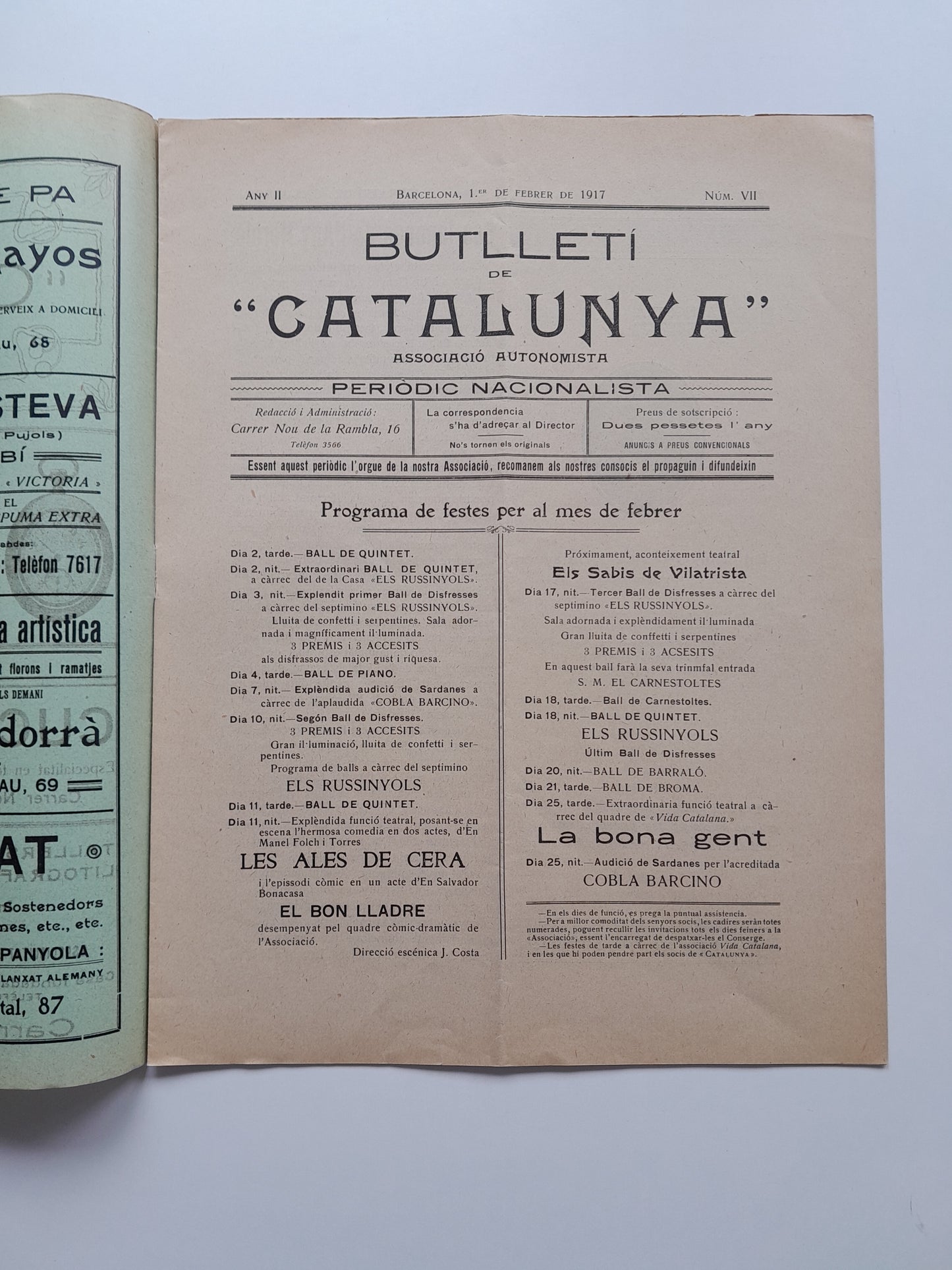 BUTLLETÍ DE CATALUNYA (BARCELONA) - ANY 2, NÚM. 7 (1 FEBRER 1917)