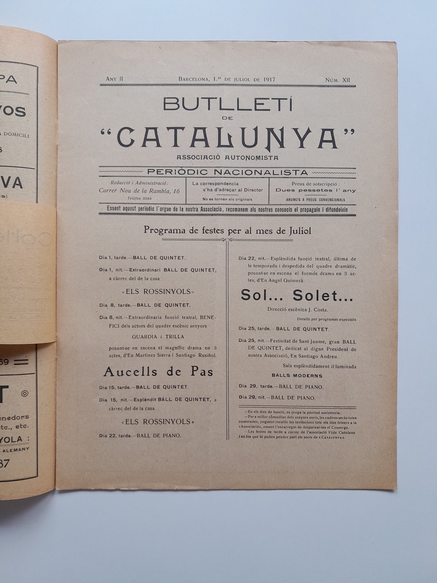 BUTLLETÍ DE CATALUNYA (BARCELONA) - ANY 2, NÚM. 12 (1 JULIOL 1917)