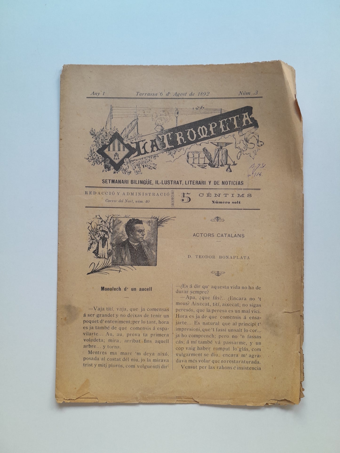 LA TROMPETA (TERRASSA) - ANY 1, NÚM. 3 (6 AGOST 1892)