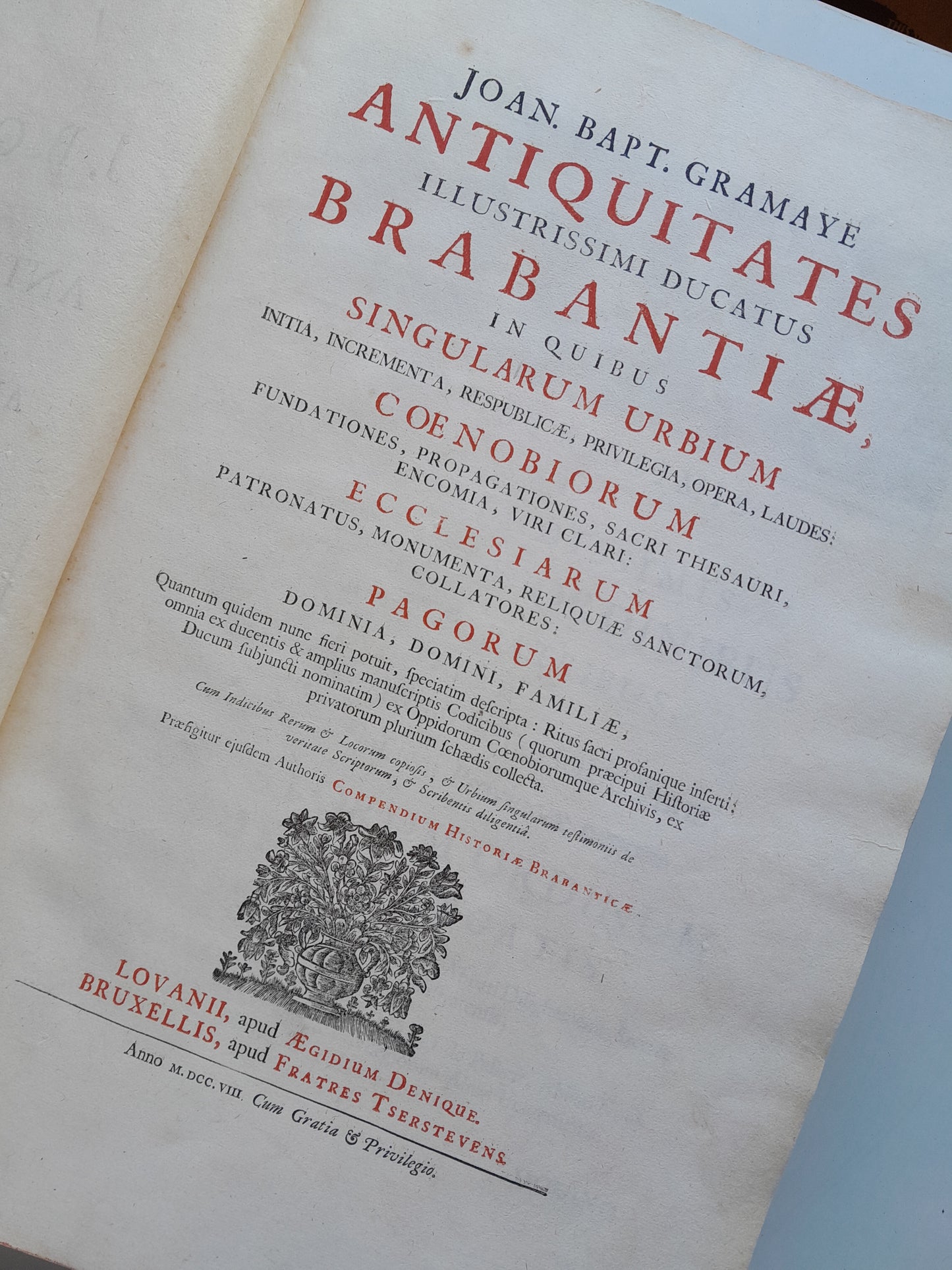 HISTORIA DE BÉLGICA Y SUS ANTIGÜEDADES - JEAN BAPTISTE GRAMAYE (AEGIDIUM DENIQUE, 1708)