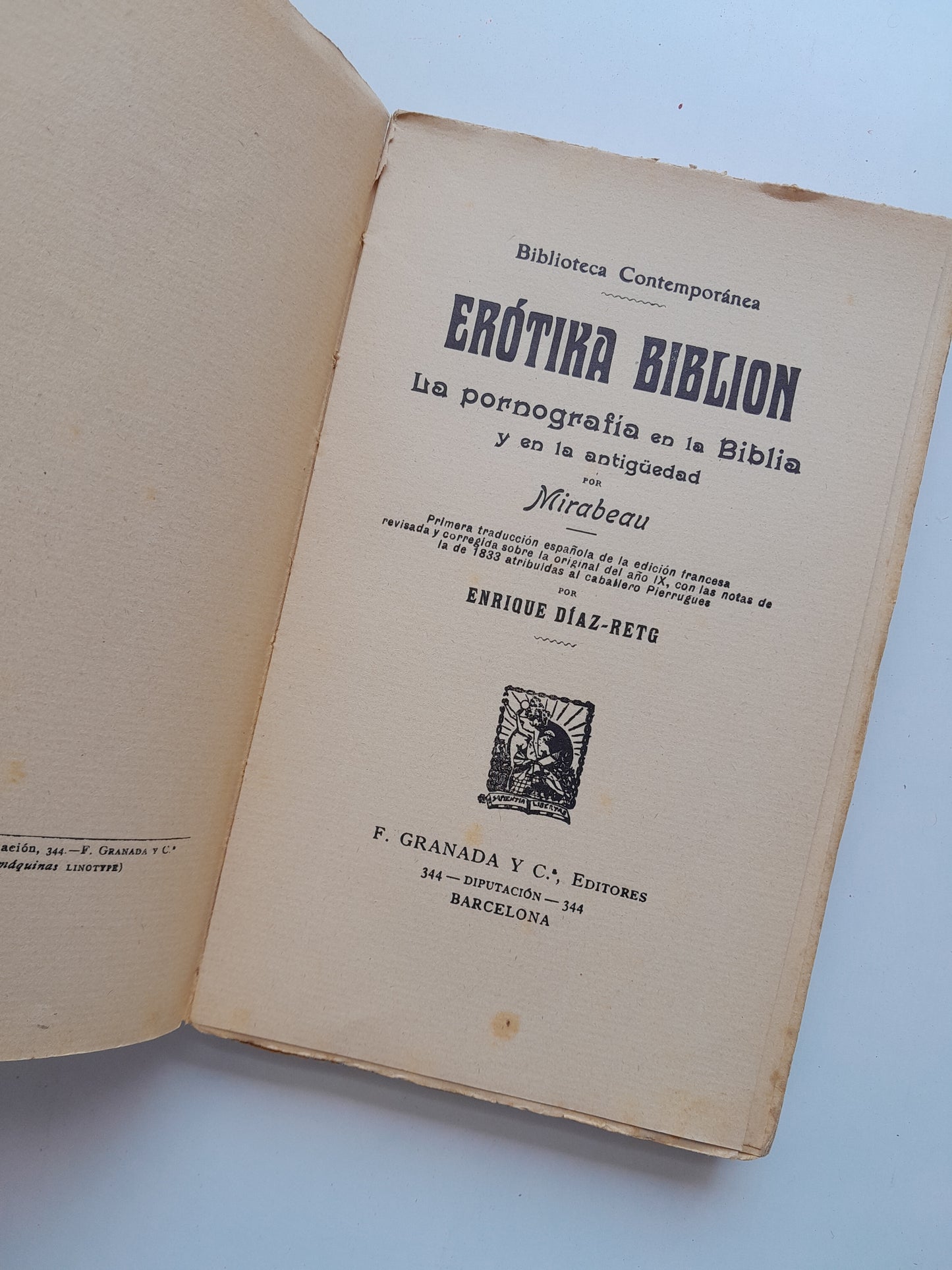 ERÓTIKA BIBLION. LA PORNOGRAFÍA EN LA BIBLIA Y EN LA ANTIGÜEDAD - MIRABEAU (F. GRANADA I CIA, c.1910)