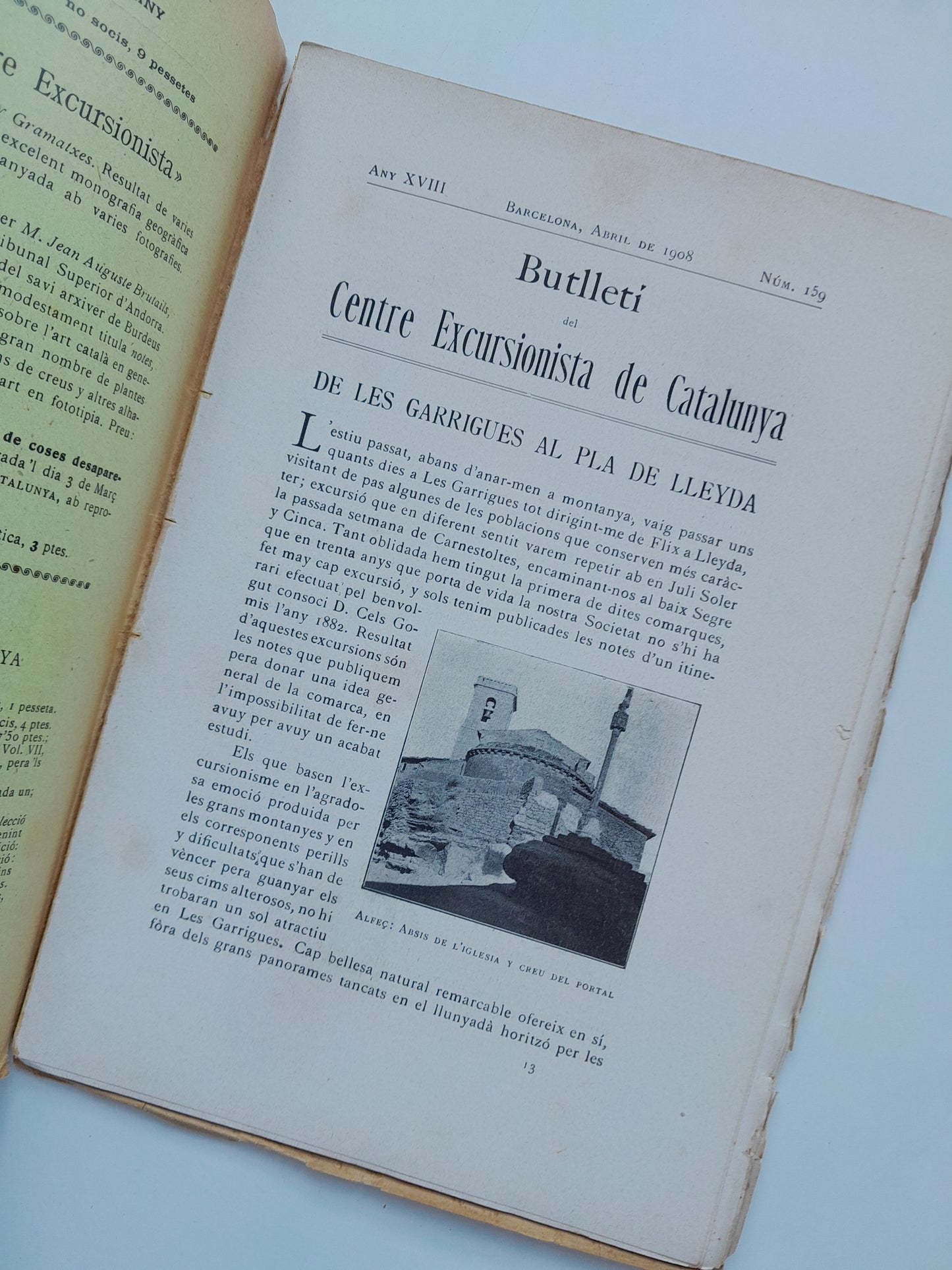 BUTLLETÍ DEL CENTRE EXCURSIONISTA DE CATALUNYA (BARCELONA) - ANY 18, NÚM. 159 (ABRIL 1908)