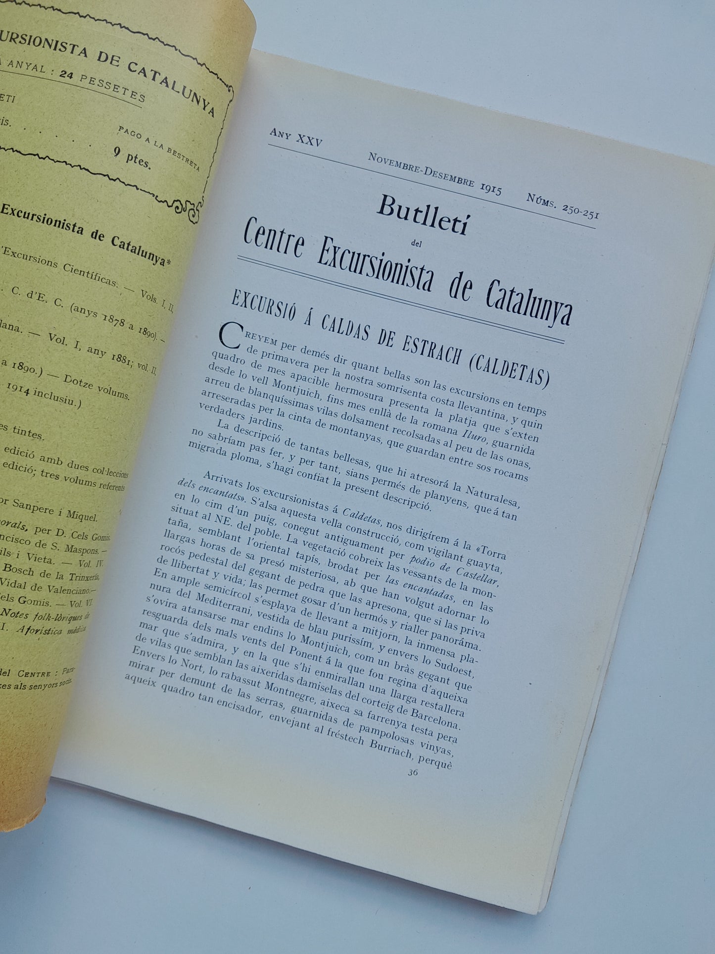 BUTLLETÍ DEL CENTRE EXCURSIONISTA DE CATALUNYA (BARCELONA) - ANY 25, NÚM. 250-251 (NOVEMBRE-DESEMBRE 1915)