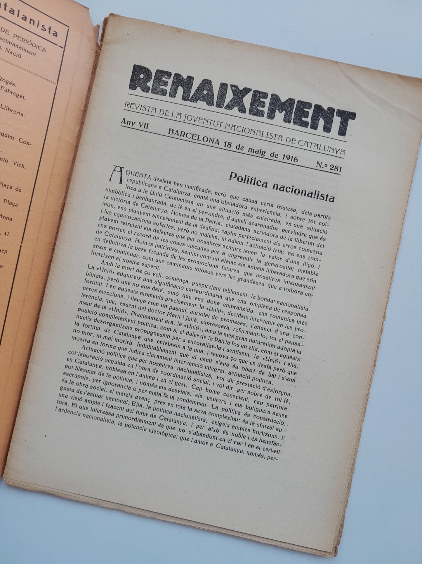 RENAIXEMENT (BARCELONA) - ANY 7, NÚM. 281 (18 MAIG 1916)