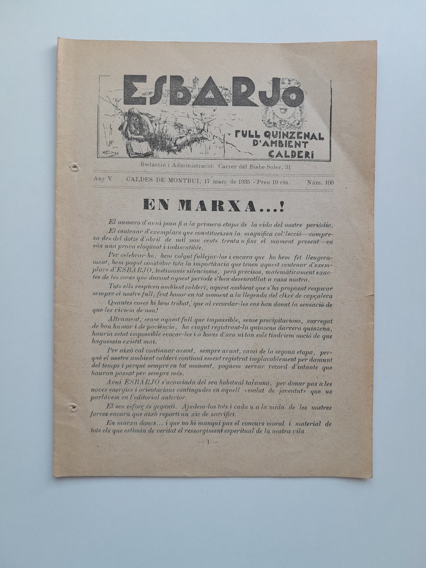 ESBARJO (CALDES DE MONTBUI) - ANY 5, NÚM. 100 (17 MARÇ 1935)