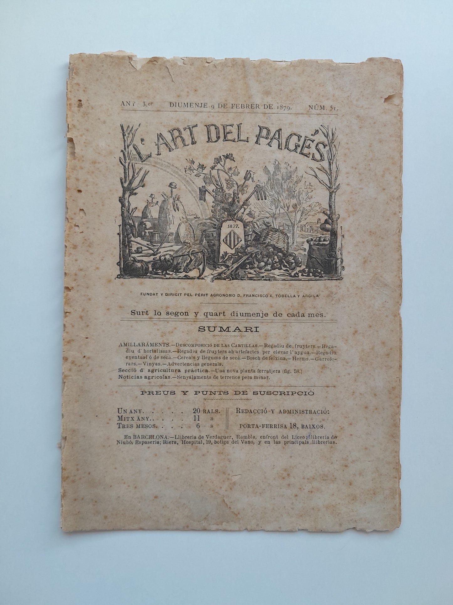 L'ART DEL PAGÈS (BARCELONA) - ANY 3, NÚM. 51 (9 FEBRER 1879)