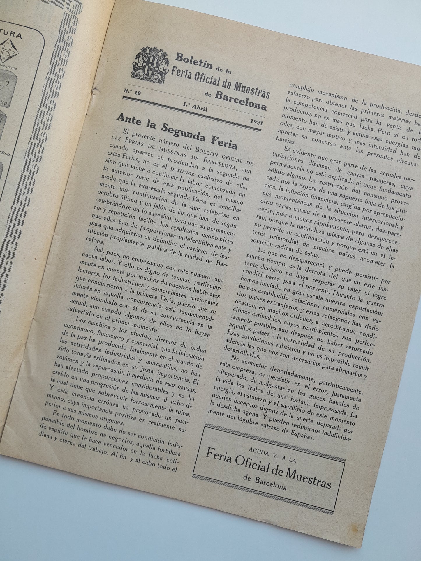 II FERIA OFICIAL DE MUESTRAS DE BARCELONA 20-30 ABRIL 1921 (BARCELONA) - NÚM. 10 (1 ABRIL 1921)