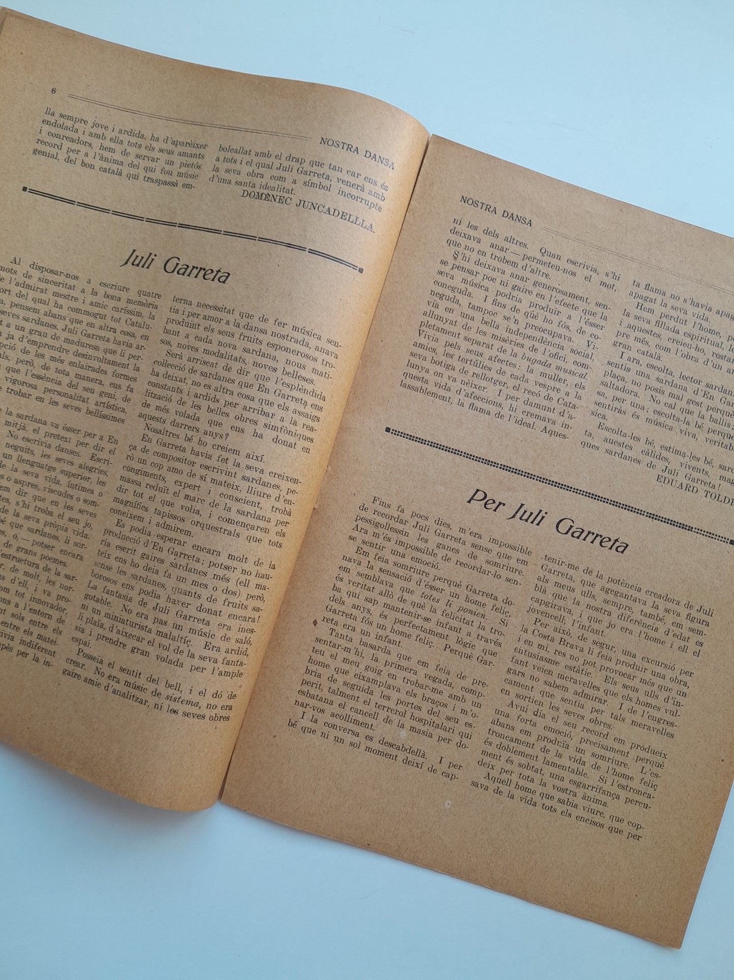 NOSTRA DANSA. PORTAVEU SARDANISTA DE CATALUNYA (BARCELONA) - ANY 1, NÚM 4. A JULI GARRETA (15 DESEMBRE 1925)