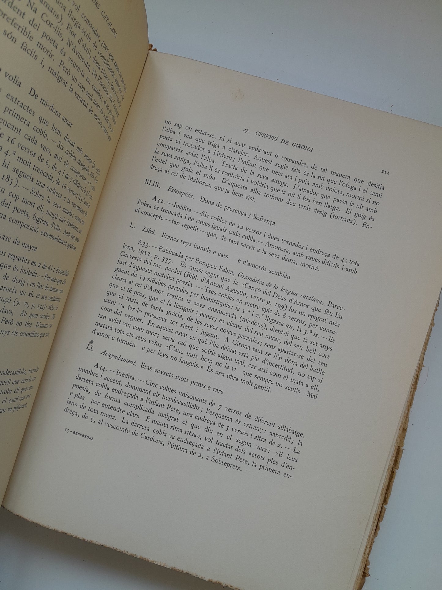 REPERTORI DE L'ANTIGA LITERATURA CATALANA. LA POESIA - JAUME MASSÓ TORRENTS (ALPHA, 1932)