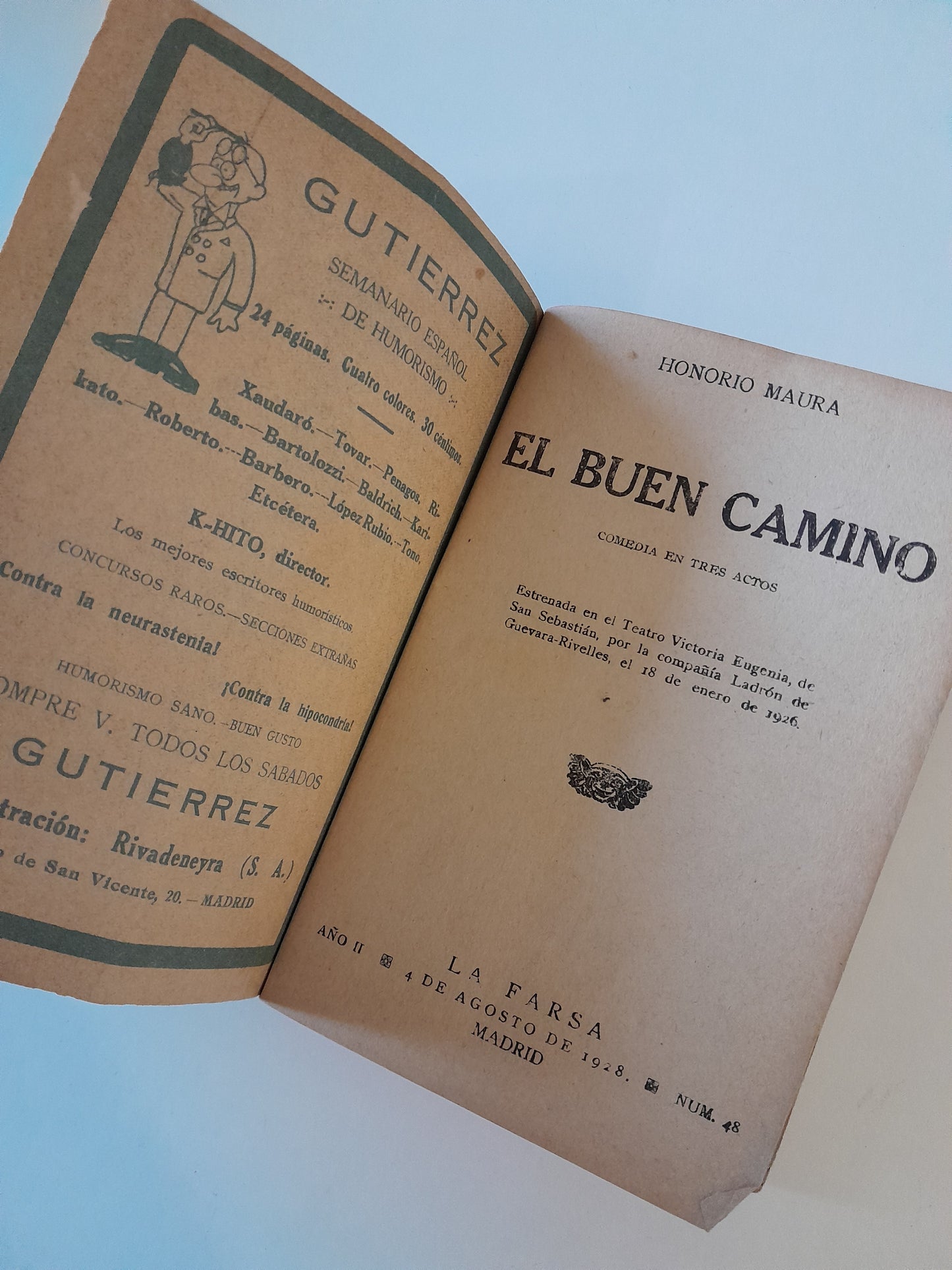 REVISTA DE TEATRO LA FARSA: EL BUEN CAMINO, DE HONORIO MAURA - AÑO 2, NÚM. 48 (4 AGOSTO 1928)