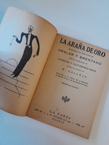 REVISTA DE TEATRO LA FARSA: LA ARAÑA DE ORO, DE CADENAS Y GUTIERREZ ROIG - AÑO 3, NÚM. 108 (5 OCTUBRE 1929)