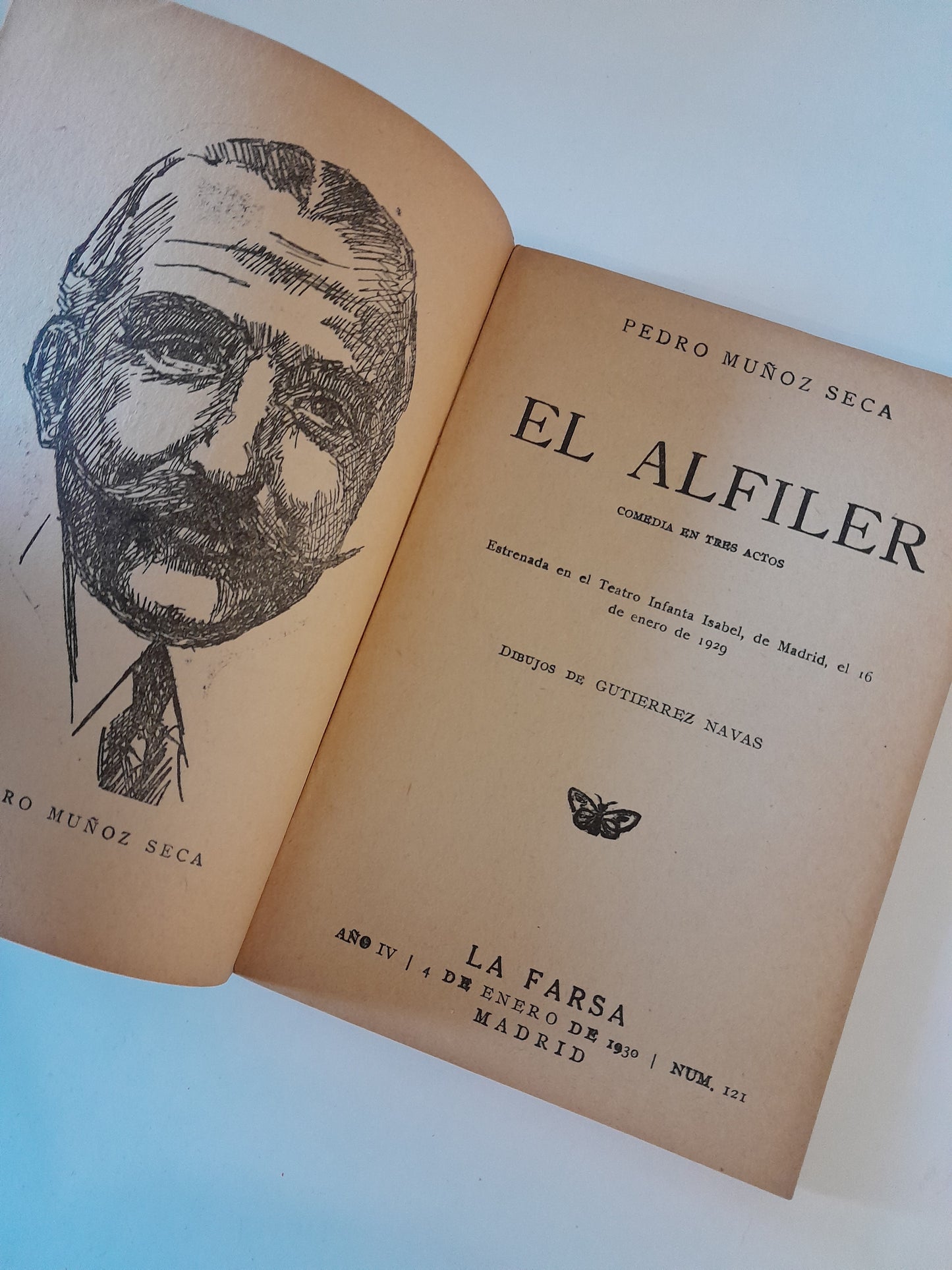 REVISTA DE TEATRO LA FARSA: EL ALFILER, DE PEDRO MUÑOZ SECA - AÑO 4, NÚM. 121 (4 ENERO 1930)