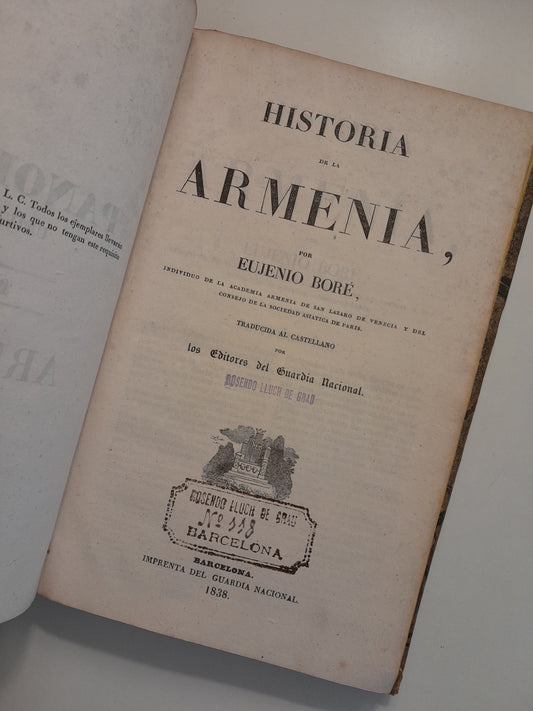 PANORAMA UNIVESAL. HISTORIA DE LA ARMENIA - EUGENIO BORÉ (IMP. DEL GUARDIA NACIONAL, 1838)