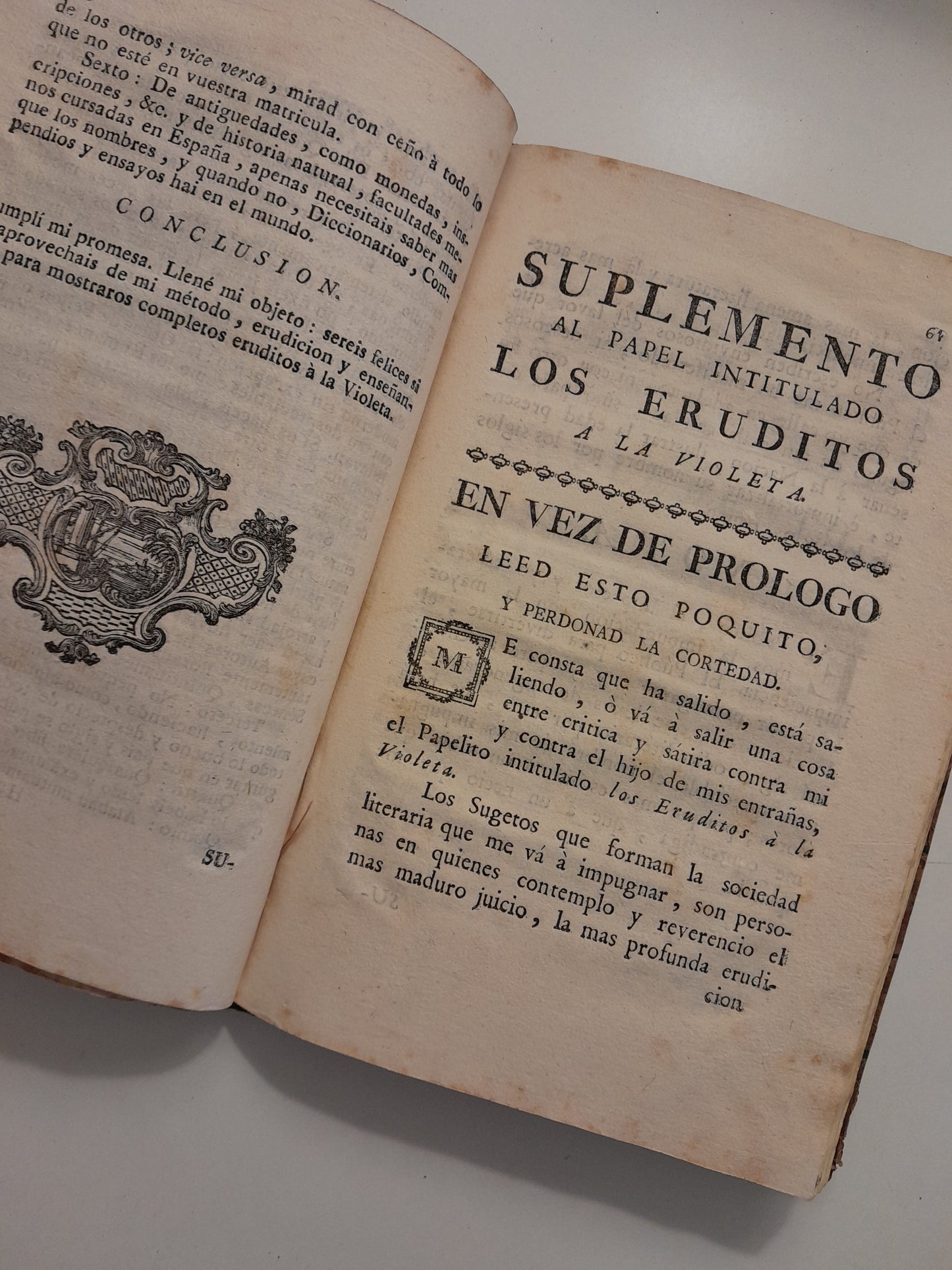 LOS ERUDITOS A LA VIOLETA O CURSO COMPLETO DE TODAS LAS CIENCIAS - JOSÉ VÁZQUEZ (c.1780)