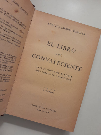 EL LIBRO DEL CONVALECIENTE - ENRIQUE JARDIEL PONCELA (HISPANIA, 1939)