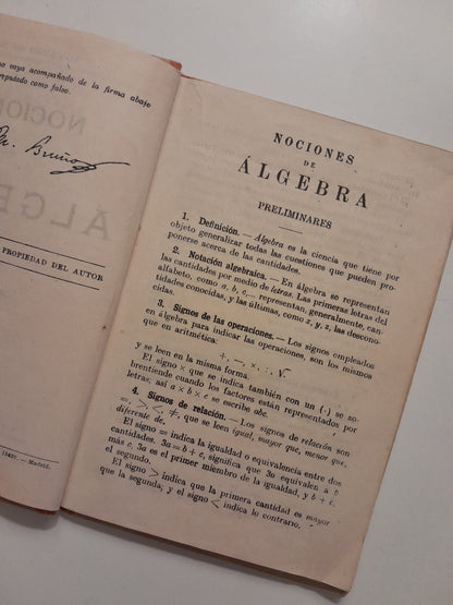 NOCIONES DE ÁLGEBRA - SIN AUTOR (BRUÑO, c.1910)