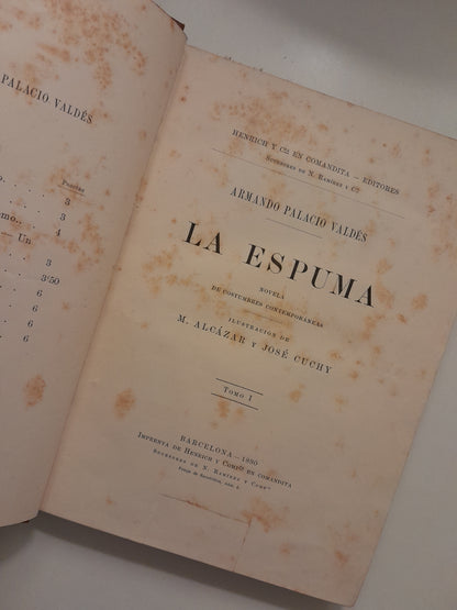 LA ESPUMA (DOS TOMOS) - ARMANDO PALACIOS VALDÉS (HENRICH Y Cª, 1890)