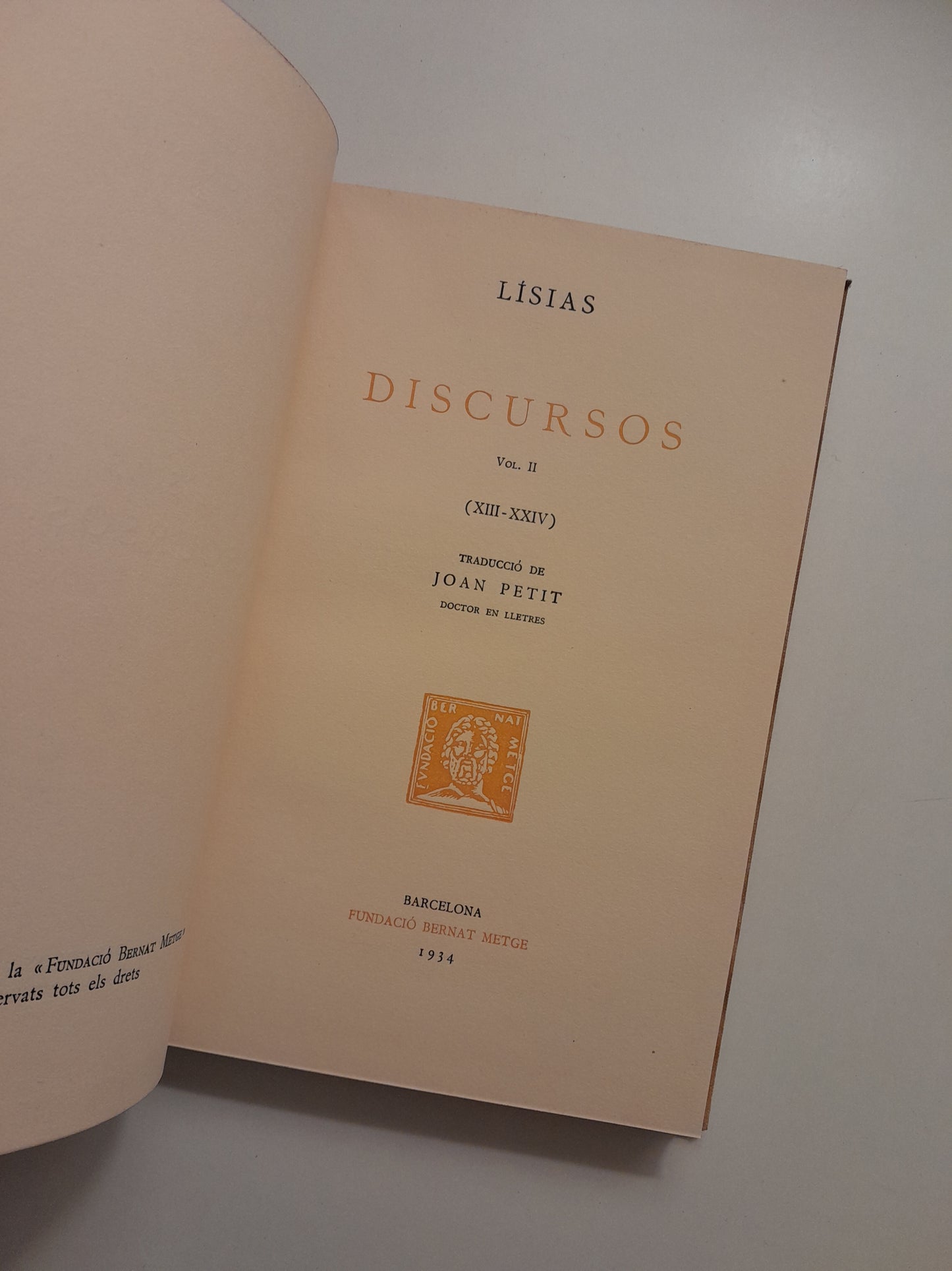 DISCURSOS II - LÍSIAS (BERNAT METGE, 1934)