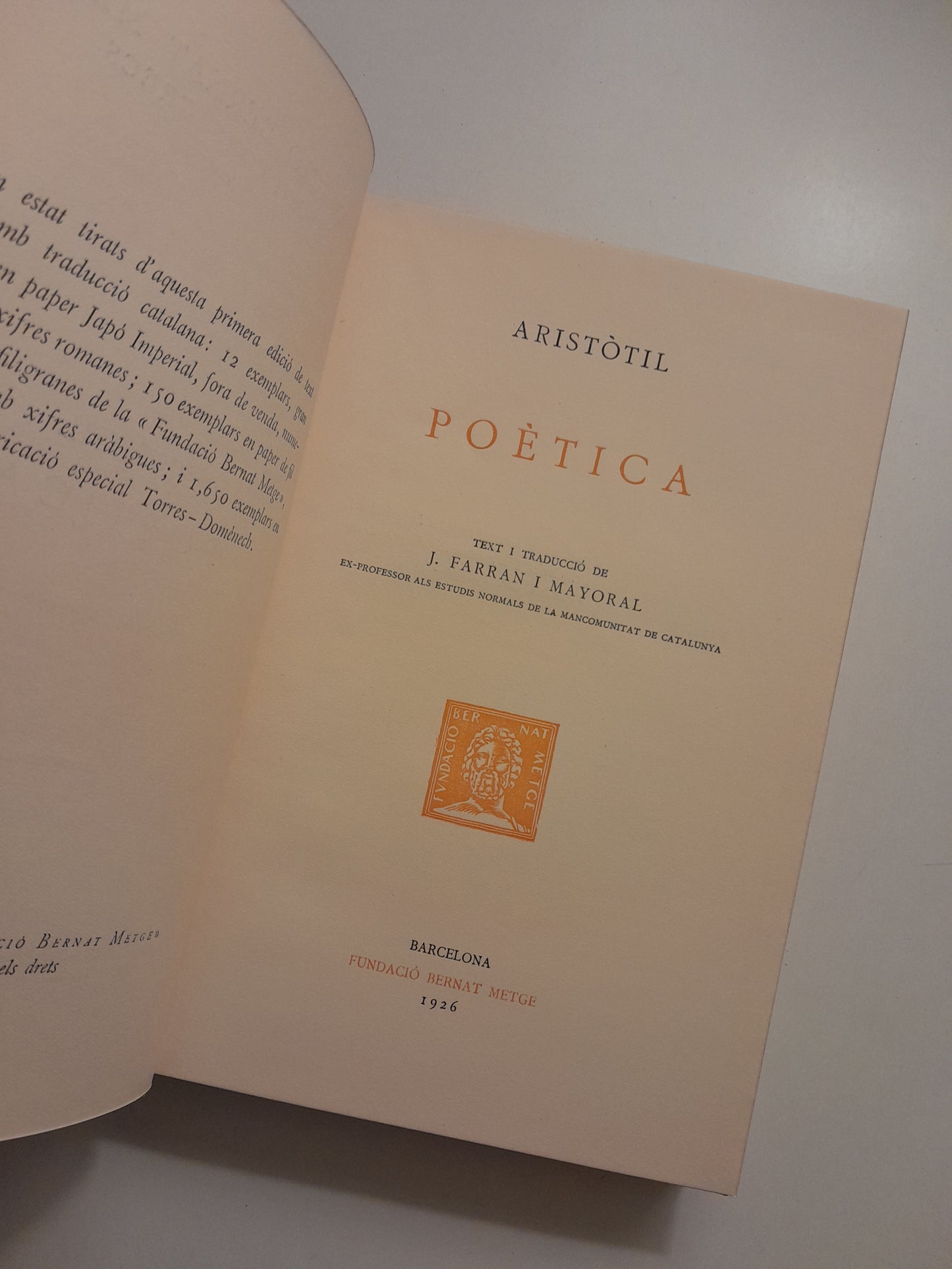 POÈTICA / CONSTITUCIÓ D'ATENES - ARISTÒTIL (BERNAT METGE, 1926)