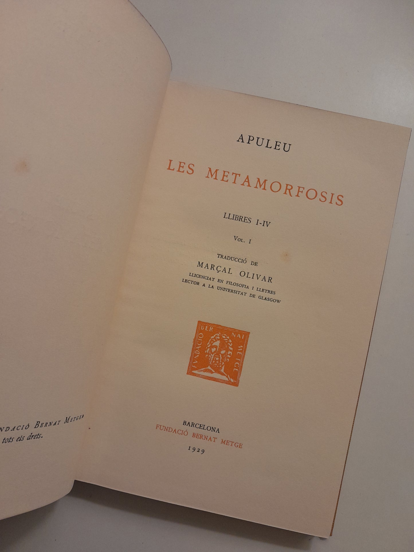 LES METAMORFOSIS I - APULEU (BERNAT METGE, 1929)