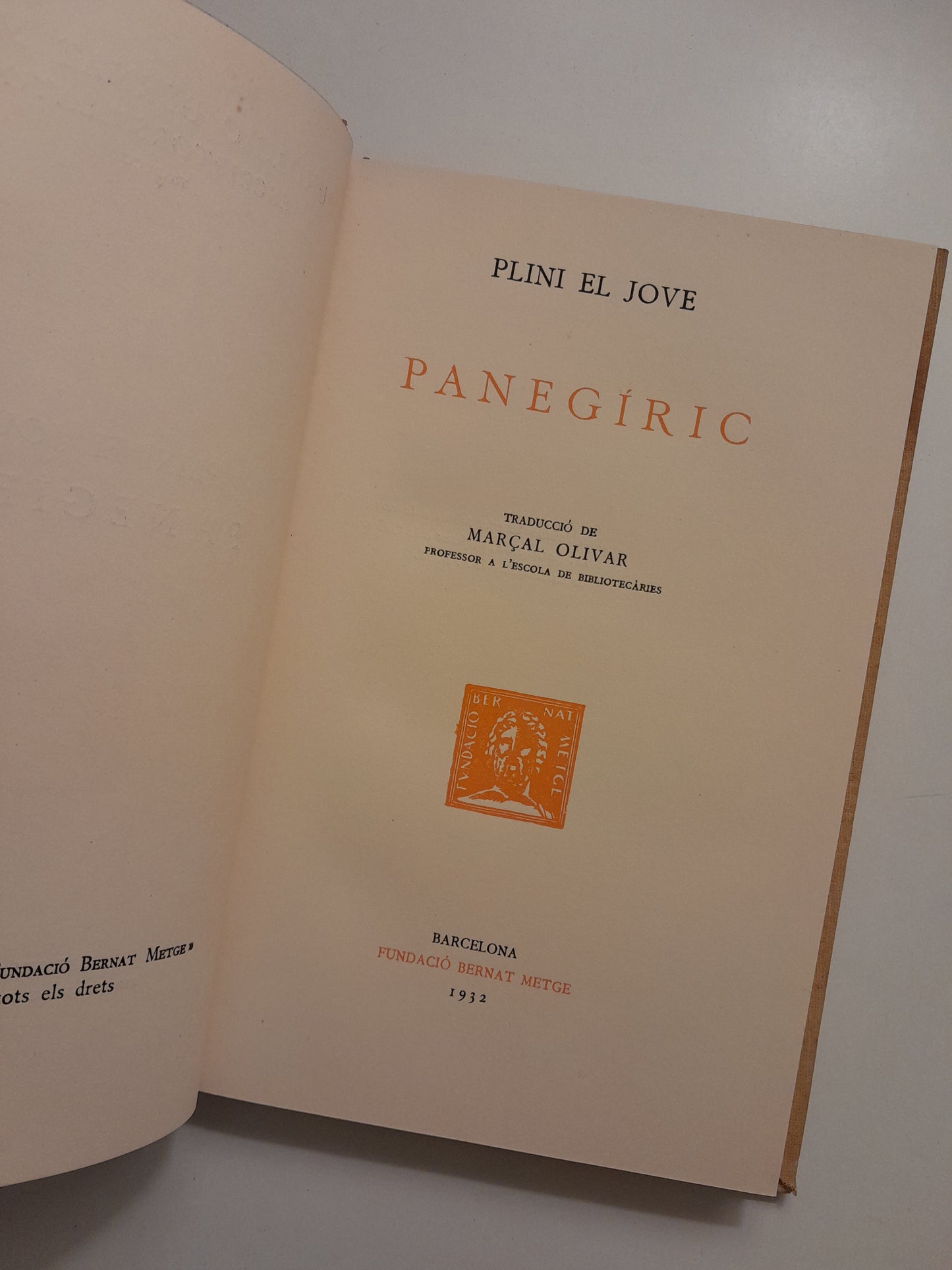 PANEGÍRIC - PLINI EL JOVE (BERNAT METGE, 1932)