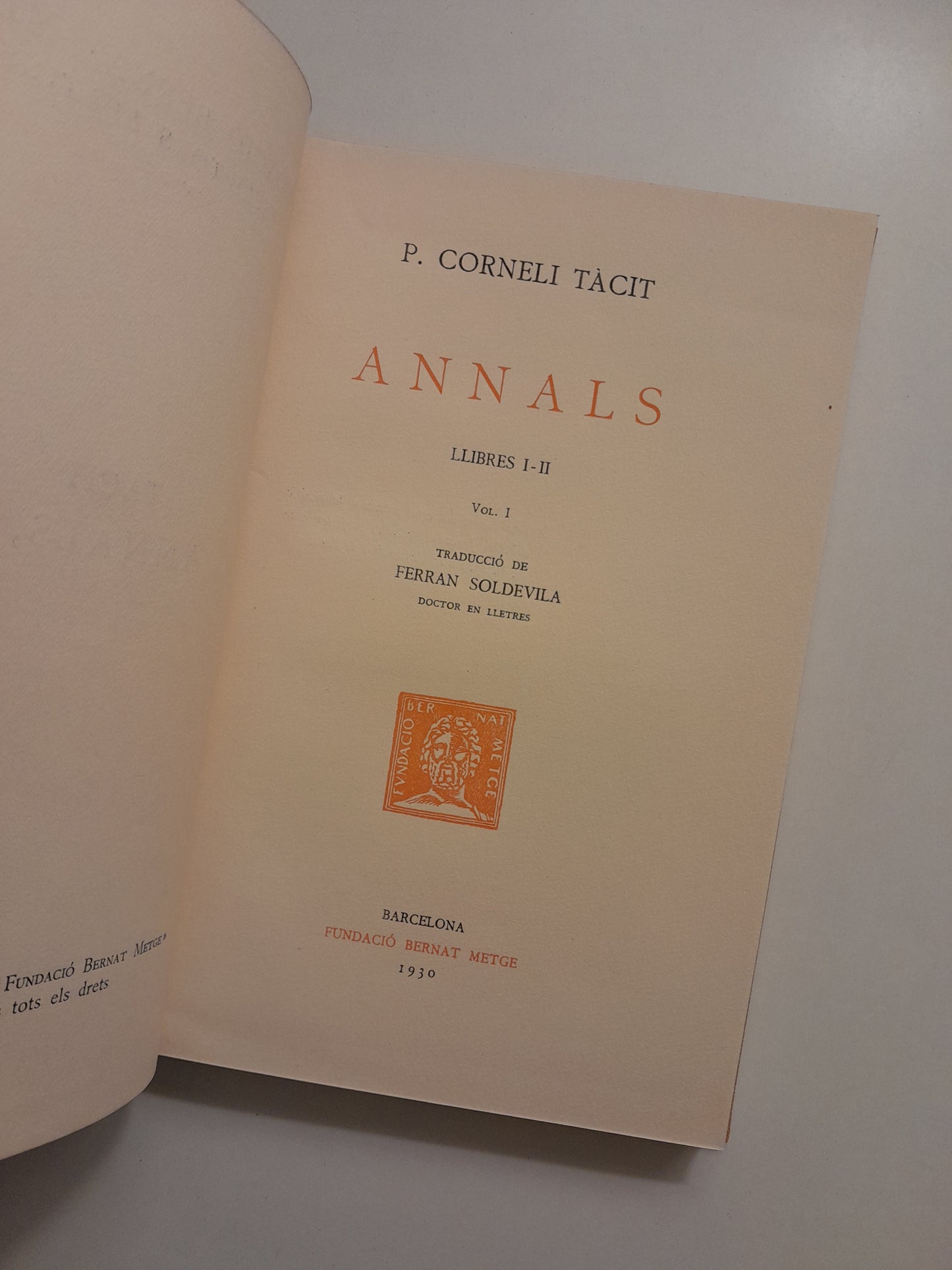 ANNALS I - P. C. TÀCIT (BERNAT METGE, 1930)