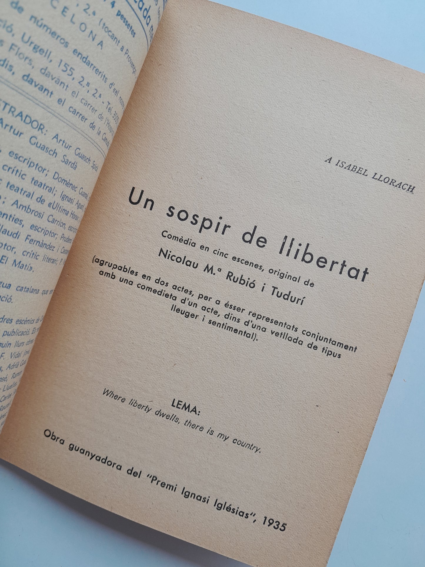 EL NOSTRE TEATRE - ANY 3, NÚM. 51, 'UN SOSPIR DE LLIBERTAT' (1 ABRIL 1936)