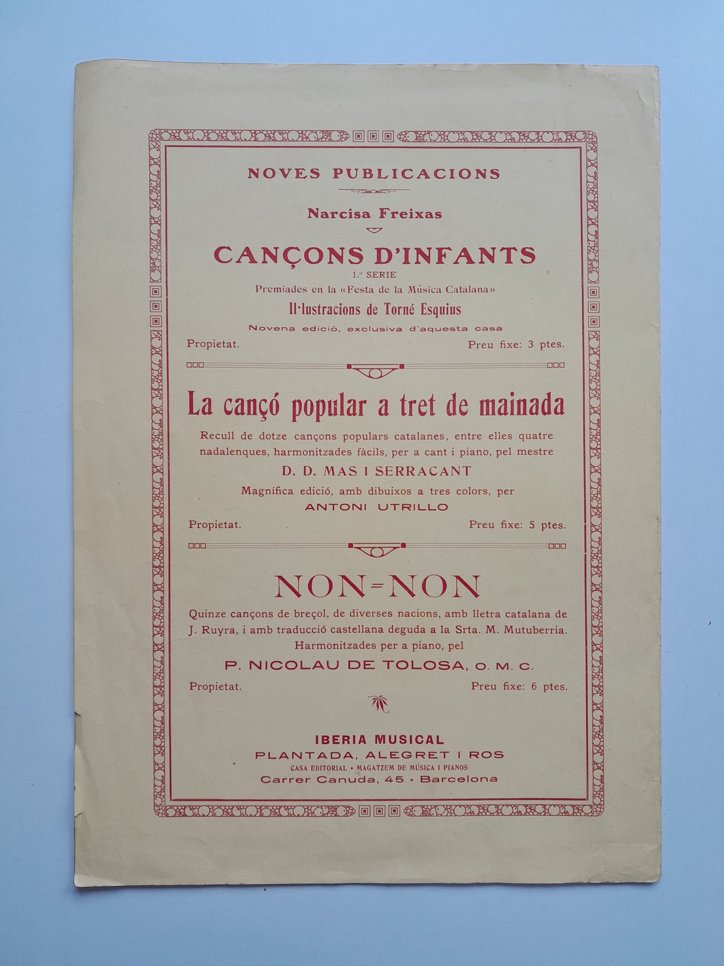 PARTITURA 'MONTANYENCA, CANÇO CATALANA' - CLAUDI OMAR BARRERA I NARCISA FREIXAS (c.1920)
