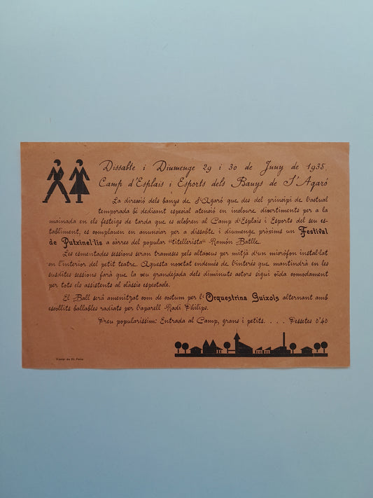 PROGRAMA FESTIVAL DE PUTXINEL·LIS BANYS DE S'AGARÓ (SANT FELIU DE GUÍXOLS, 1935)