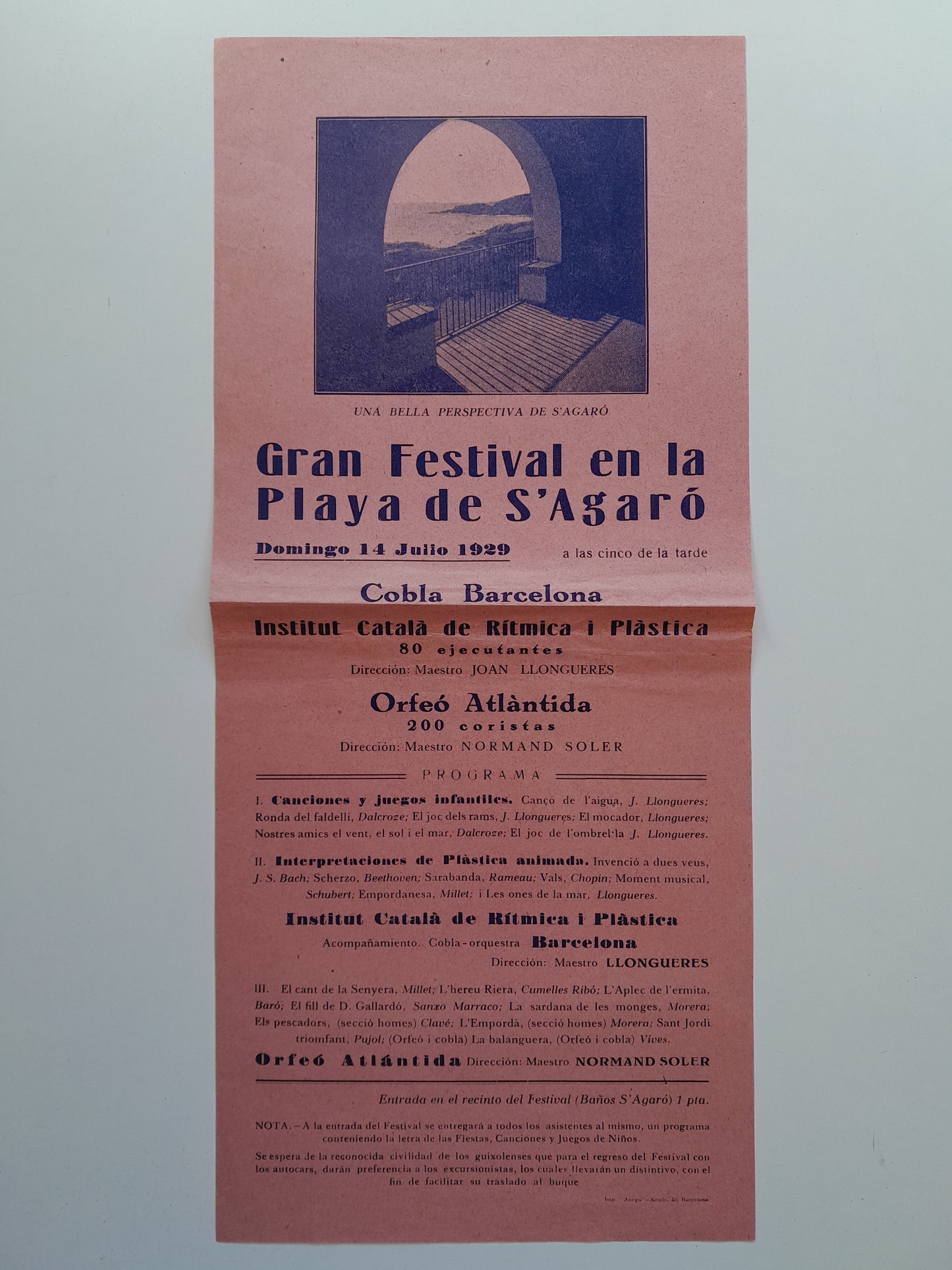 PROGRAMA GRAN FESTIVAL PLATA DE S'AGARÓ (SANT FELIU DE GUÍXOLS, 1929)