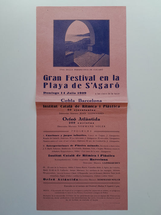 PROGRAMA GRAN FESTIVAL PLATA DE S'AGARÓ (SANT FELIU DE GUÍXOLS, 1929)