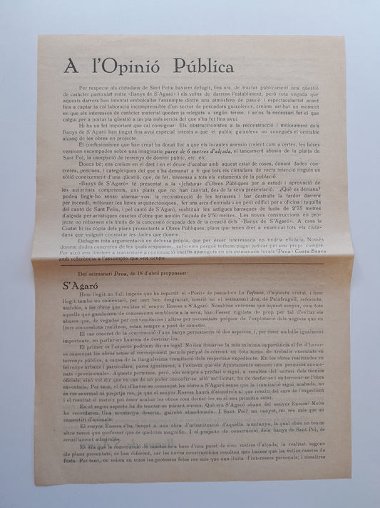 LA QÜESTIÓ DELS BANYS DE S'AGARÓ (SANT FELIU DE GUÍXOLS, 1936)