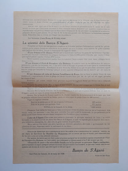 LA QÜESTIÓ DELS BANYS DE S'AGARÓ (SANT FELIU DE GUÍXOLS, 1936)